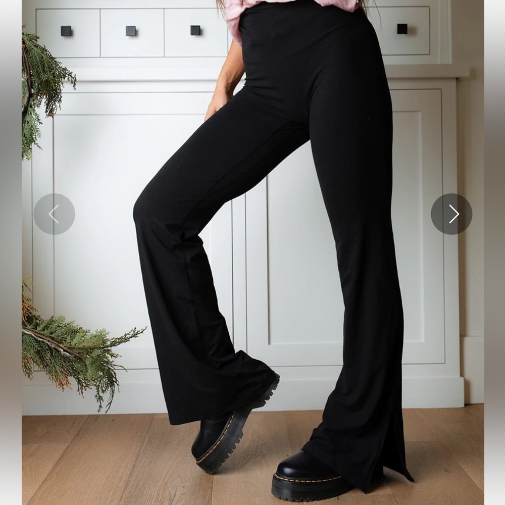 NWOT- Simple Addiction Black Cross Waist Flare Leggings